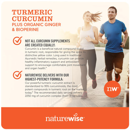 NatureWise Curcumin Turmeric 2250mg | 95% Curcuminoids & BioPerine Black Pepper NatureWiseBuy Supplements Australia