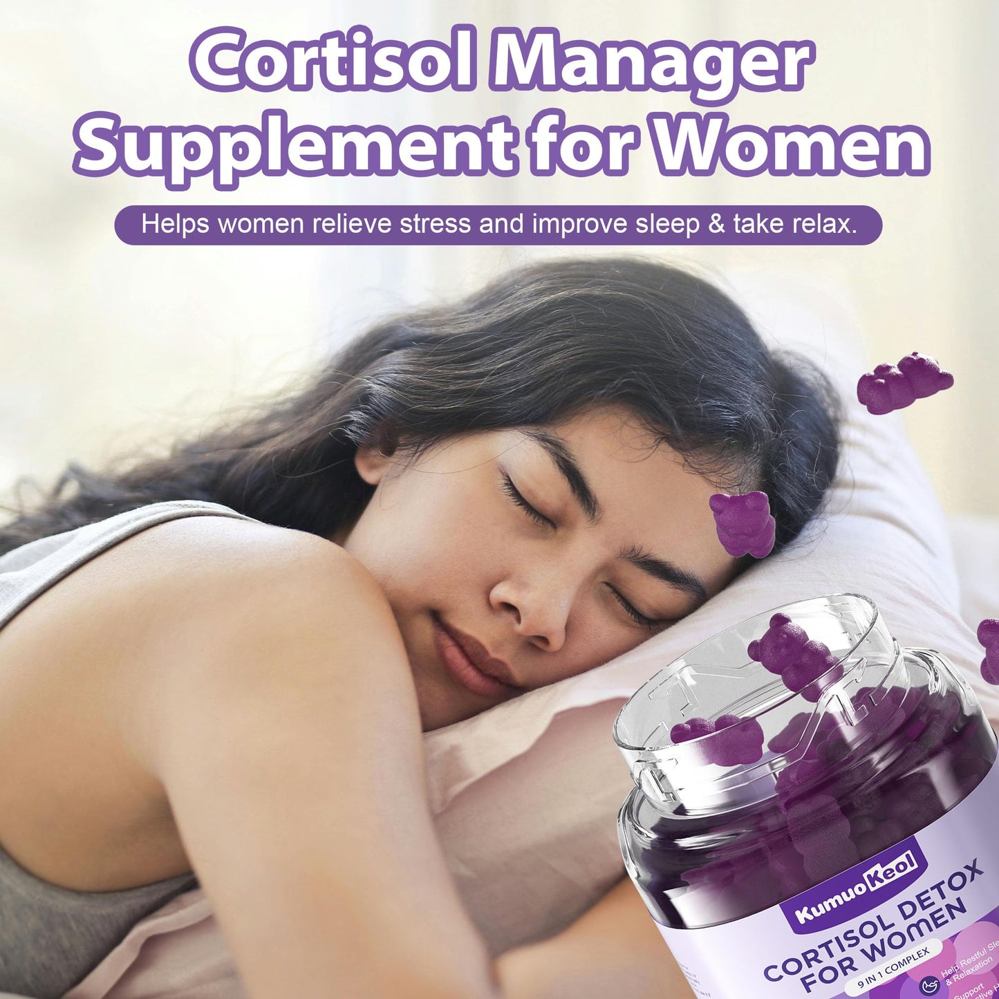 Cortisol Supplements for Women, Lower Cortisol for Women, Cortisol Gummies with Ashwagandha, Magnesium, L-Theanine, Phosphatidylserine, Vitamin, Relaxation, Focus, Sugar-Free, Vegan, 90 Count KumuoKeolBuy Supplements Australia