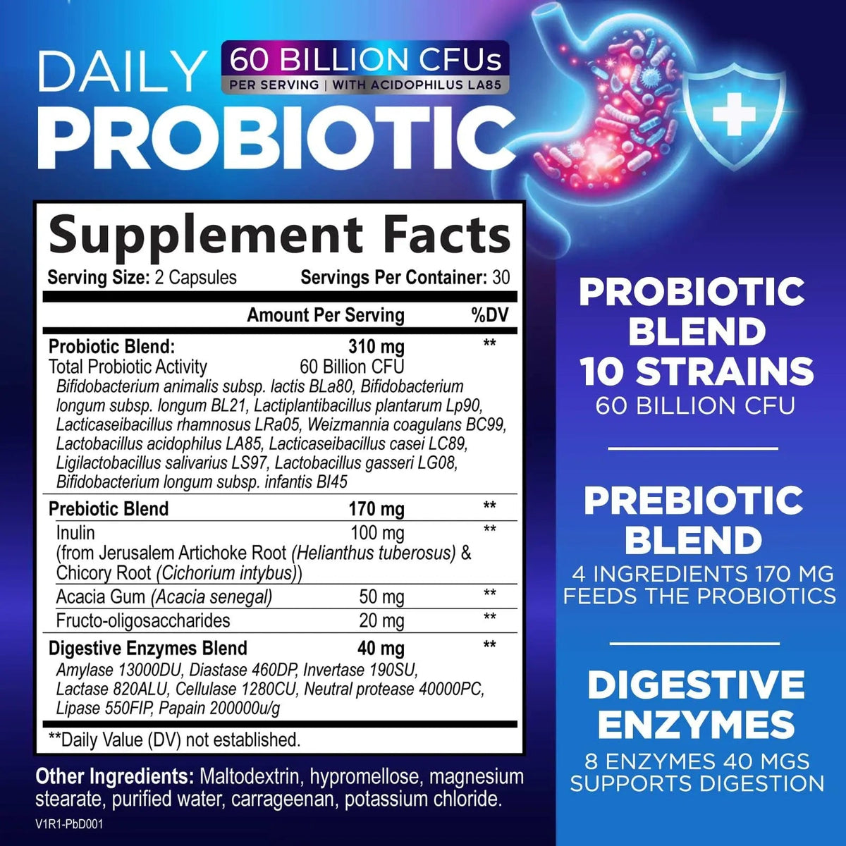 Probiotics 60 Billion CFU - 10 Strains + Digestive Enzymes & Prebiotics - Best Probiotic for Women & Men, Supports Immune, Gut Health, Occasional Constipation, Diarrhea, Gas & Bloating - 60 Capsules Nature's PeakBuy Supplements Australia