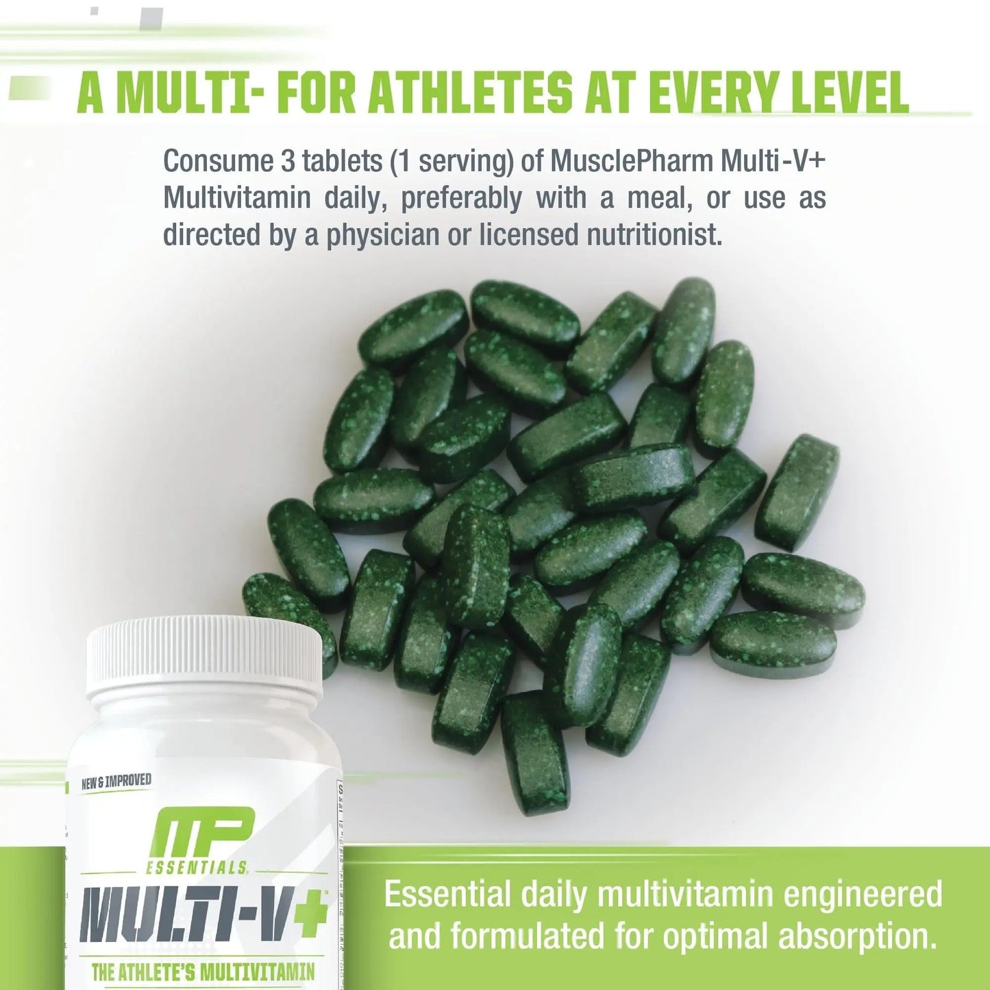 Muscle Pharm Essentials Multi-V+, The Athlete's Multi-Vitamin, Enhanced Energy, Performance & Immune Health, Daily Multivitamin for Men & Women Muscle Pharm
