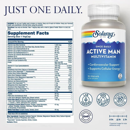 SOLARAY Once Daily Active Man Multivitamin - Cellular Energy and Immune Support Supplement w/Vitamin D, Vitamin C, B12, B6, Zinc, Lutein SOLARAY