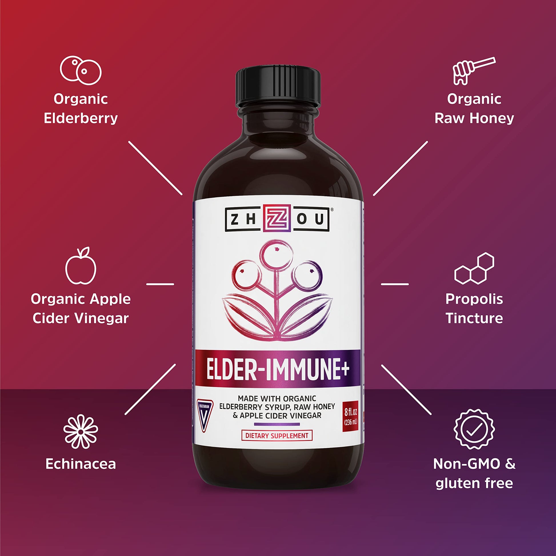 Zhou Nutrition Elderberry Syrup, Immune System Booster with Organic Elderberry Syrup Zhou NutritionBuy Supplements Australia