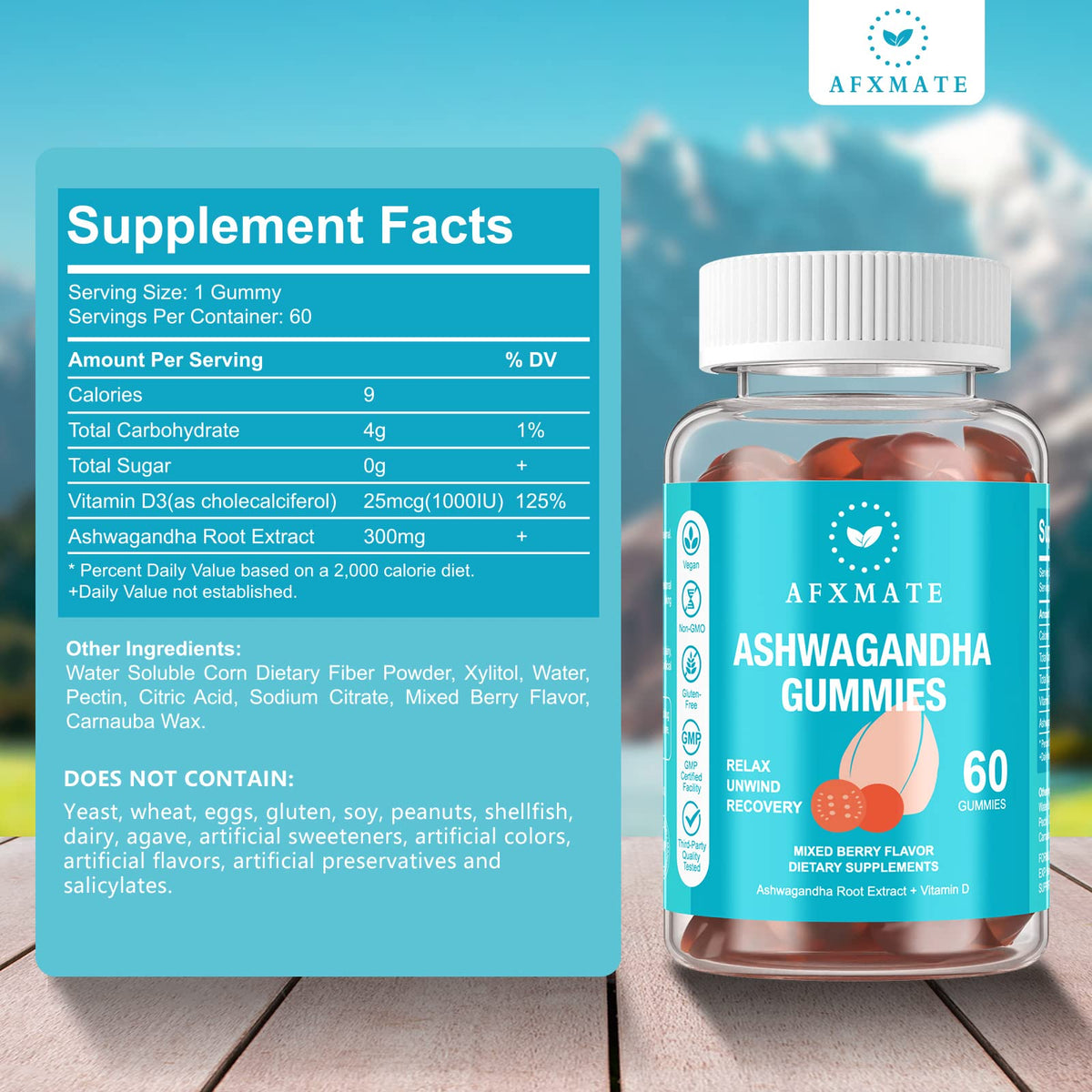 AFXMATE Ashwagandha Gummies & Vitamin D Gummies for Men & Women 120 Count Aswangdha Supplement (Non-GMO, Sugar Free & Gluten Free) AFXMATEBuy Supplements Australia