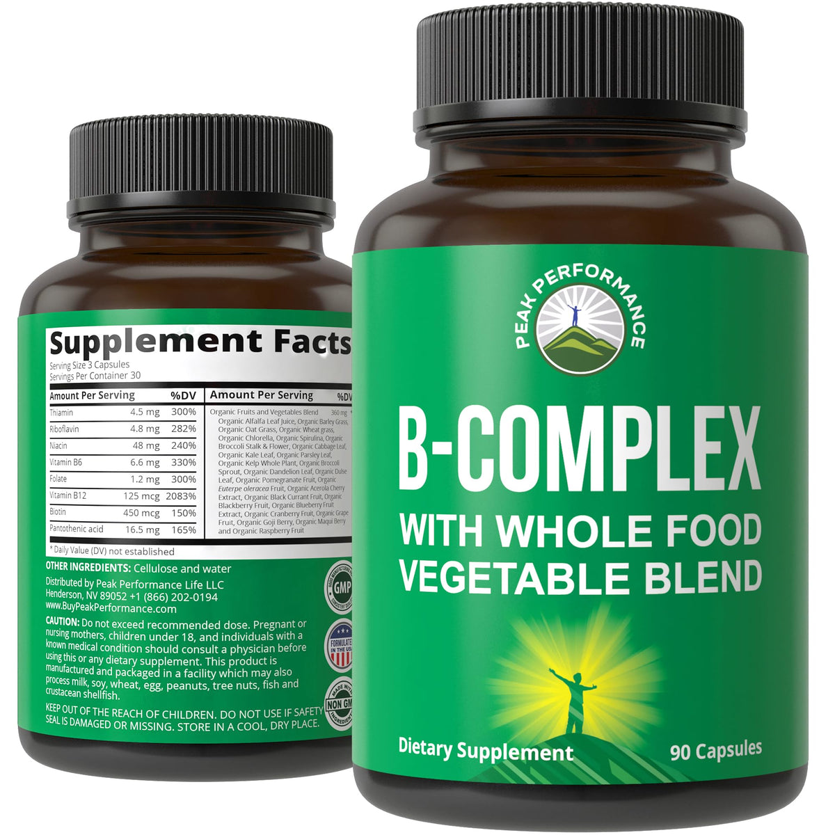 Vitamin B Complex Capsules + Whole Food Blend of 25 Vegetables and Fruits for Max Absorption. Best Vegan B-Complex Supplement with Vitamin B1, B2, B3, B5, B6, B7, B9 and B12. 90 Capsules. Energy Boost Peak PerformanceBuy Supplements Australia