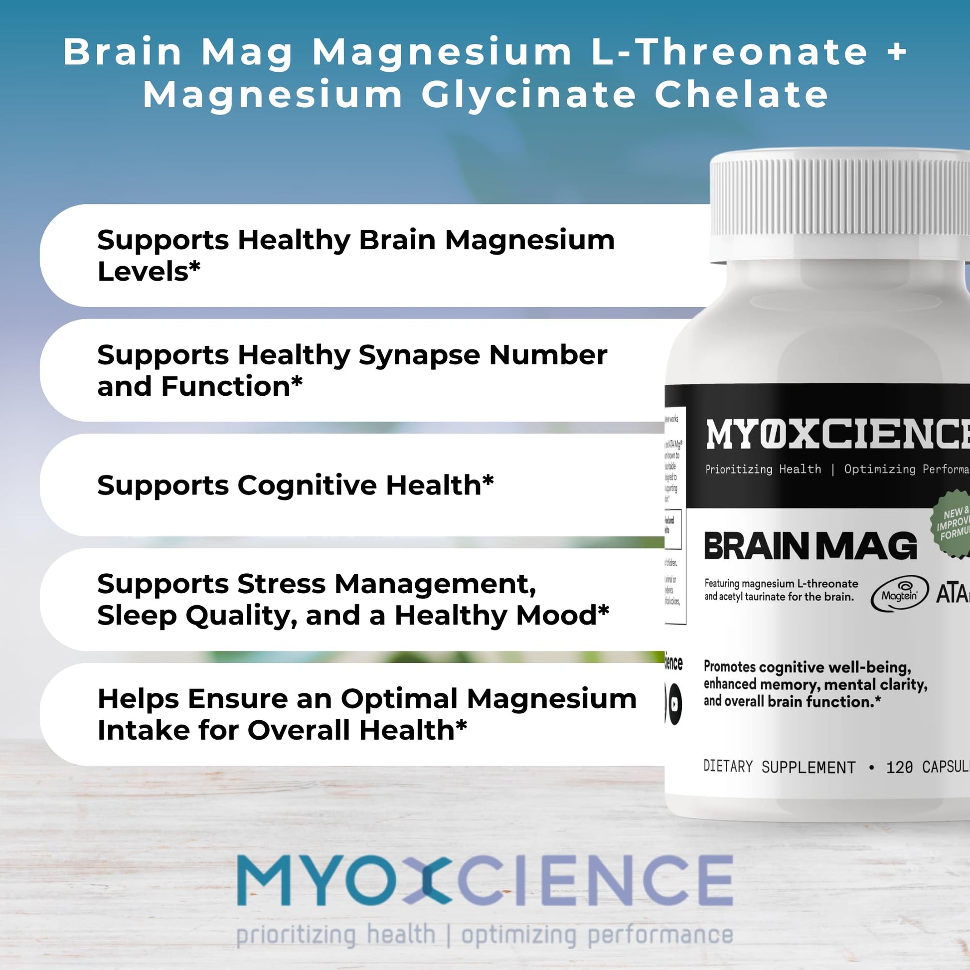 Magnesium L-Threonate + Mag Acetyl-Taurate (ATA Mag) + Mag Glycinate | Promotes Cognitive Well-Being, Enhanced Memory, Mental Clarity and Overall Brain Function | 120 Capsules MYOXCIENCE buy supplements Au