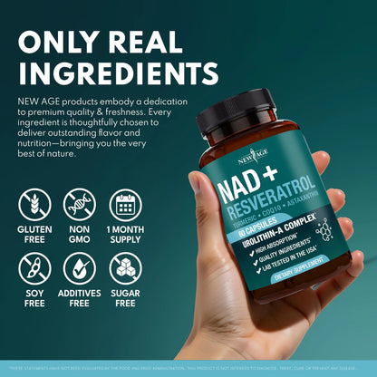 NEW AGE NAD+ Supplement Complex – NAD+ 300 mg with Astaxanthin, Urolithin A, Resveratrol, CoQ10 & Antioxidant Blend – Cellular Energy, Support or Women & Men – Vegan, Non-GMO- 120 Count NEW AGEBuy Supplements Australia