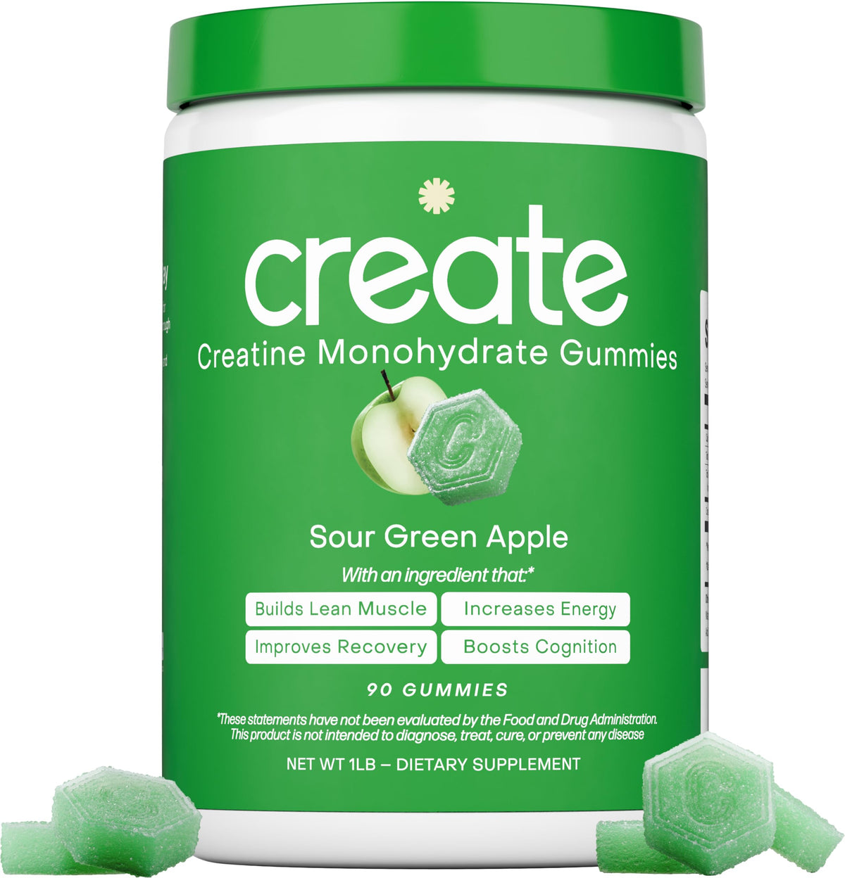 Create Creatine Monohydrate Gummies for Men & Women, Boost Focus, Strength, and Endurance, Anti-Melting Formula, Vegan, Gluten-Free, Non-GMO, 1.5g of Creatine per Gummy (Sour Green Apple) CreateBuy Supplements Australia
