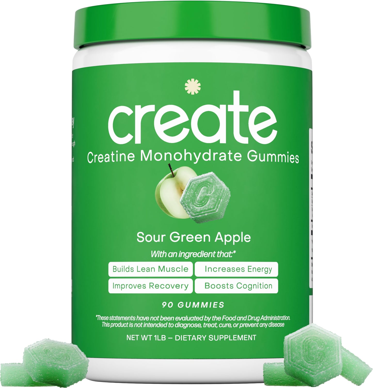 Create Creatine Monohydrate Gummies for Men & Women, Boost Focus, Strength, and Endurance, Anti-Melting Formula, Vegan, Gluten-Free, Non-GMO, 1.5g of Creatine per Gummy (Sour Green Apple) CreateBuy Supplements Australia