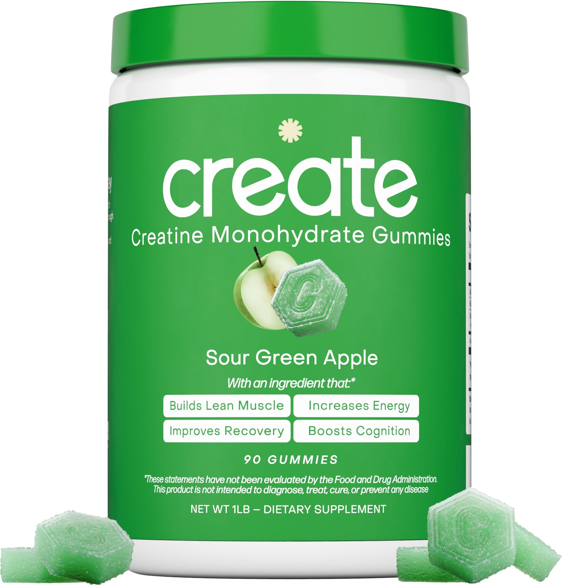 Create Creatine Monohydrate Gummies for Men & Women, Boost Focus, Strength, and Endurance, Anti-Melting Formula, Vegan, Gluten-Free, Non-GMO, 1.5g of Creatine per Gummy (Sour Green Apple) CreateBuy Supplements Australia