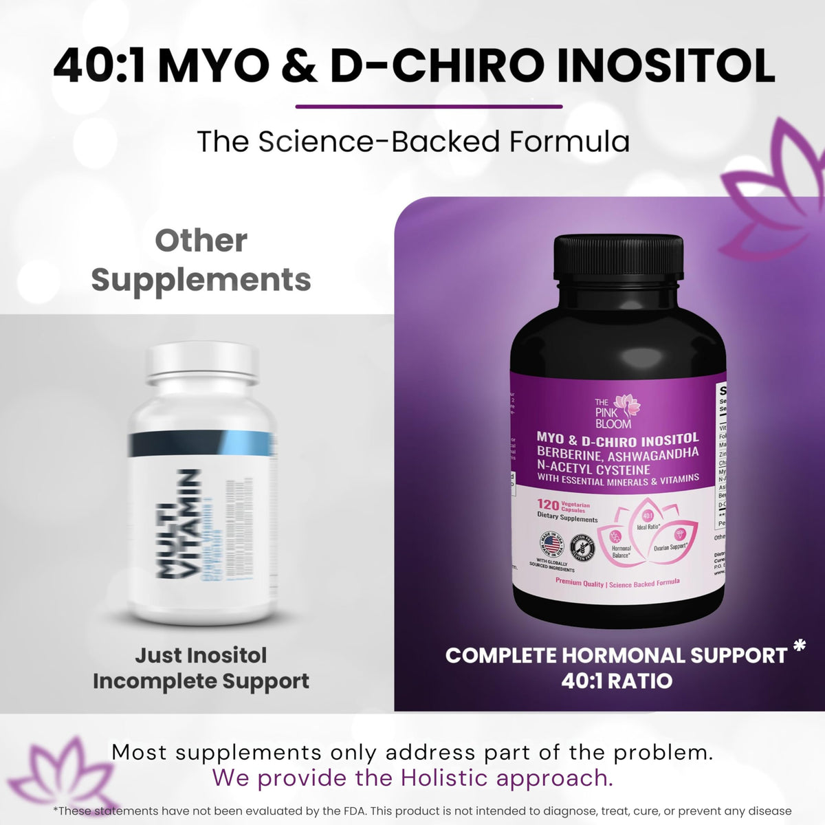 The Pink Bloom Myo & D-Chiro Inositol 40:1 Ratio – 120 Capsules | Myo Inositol Supplement for Women with Vitamin D, Ashwagandha, Folate & Zinc | Supplement for Hormone Balance & Ovarian Health The Pink BloomBuy Supplements Australia