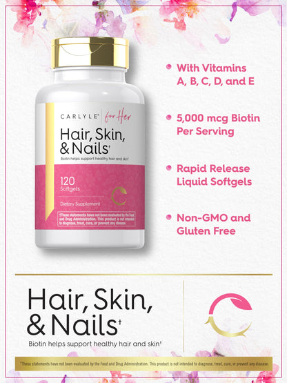 Carlyle Hair Skin and Nails Vitamin | 120 Softgels | Beauty Formula Supplement | with Biotin and Collagen Zinc, Vitamin A, B6, C & E | Non-GMO, Gluten Free Carlyle buy supplements Au