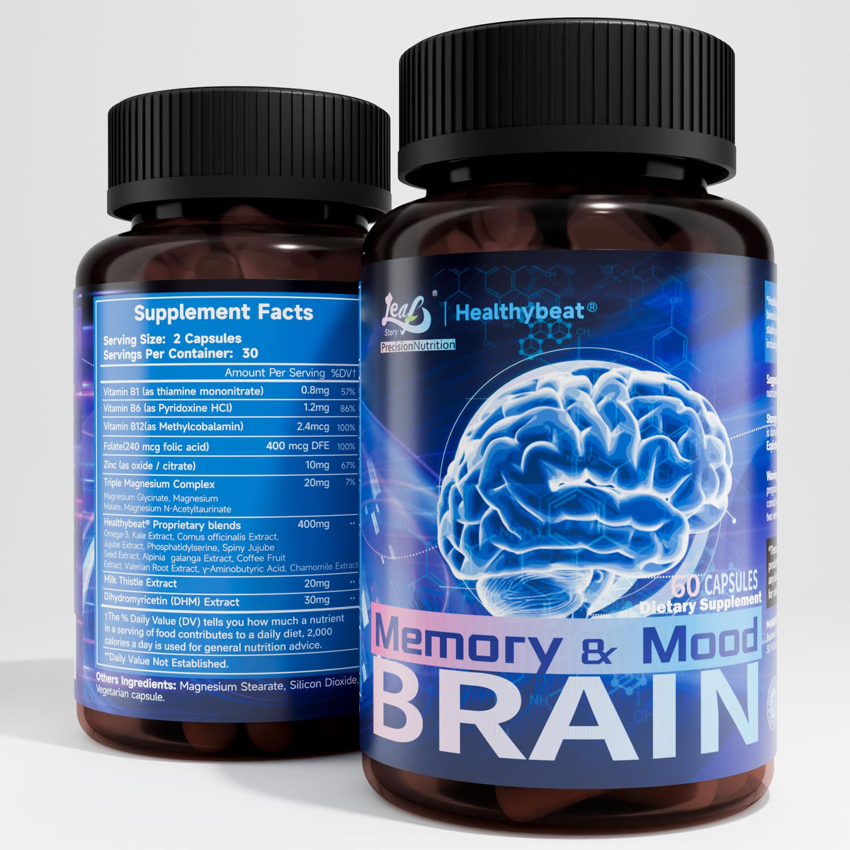 LeafStory Nootropic Brain Supplements for Memory and Focus, Cognitive Function for Mental Health & Clarity, Vitamin B6 B12, Folate & Dihydromyricetin, 60 Capsules LeafStoryBuy Supplements Australia
