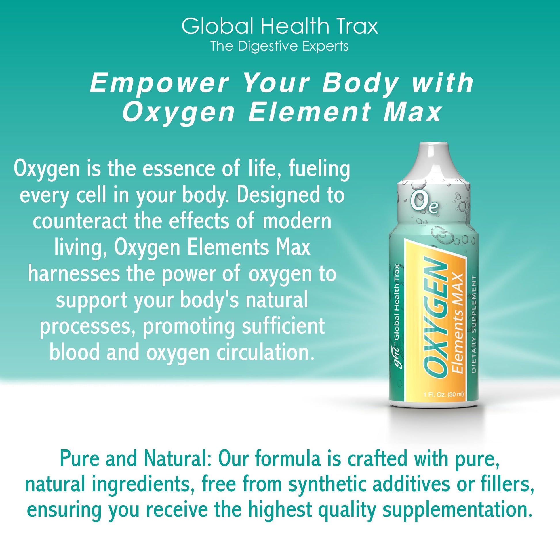 GHT Oxygen Elements Max Liquid Oxygen Drops in 1 Ounce Bottle, Portable Supplement - Bolster Endurance and Stamina, Cleanse Cells (2 Pack) ght Global Health TraxBuy Supplements Australia