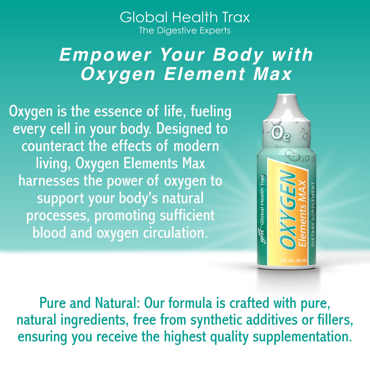 GHT Oxygen Elements Max Liquid Oxygen Drops in 1 Ounce Bottle, Portable Supplement - Bolster Endurance and Stamina, Cleanse Cells (3 Pack) ght Global Health TraxBuy Supplements Australia