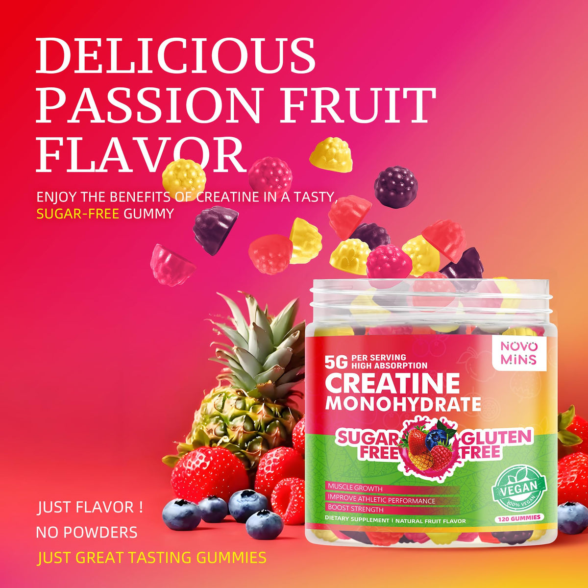NSF Certified Creatine Gummy - Creatine Monohydrate Gummies 5000mg for Men & Women, Chewables Creatine Monohydrate for Muscle Strength, Muscle Builder, Energy Boost, Pre-Workout Supplement(120 Count) novominsBuy Supplements Australia