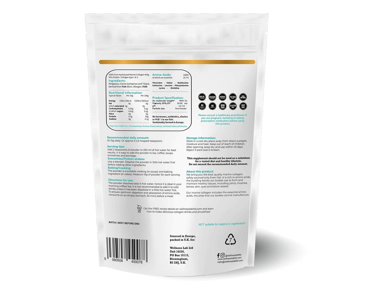 Cleanest Marine Collagen Peptides | Wellness Lab 454g | Type I,III | Highest Bioavailability Hydrolysed Protein Wellness LabBuy Supplements Australia