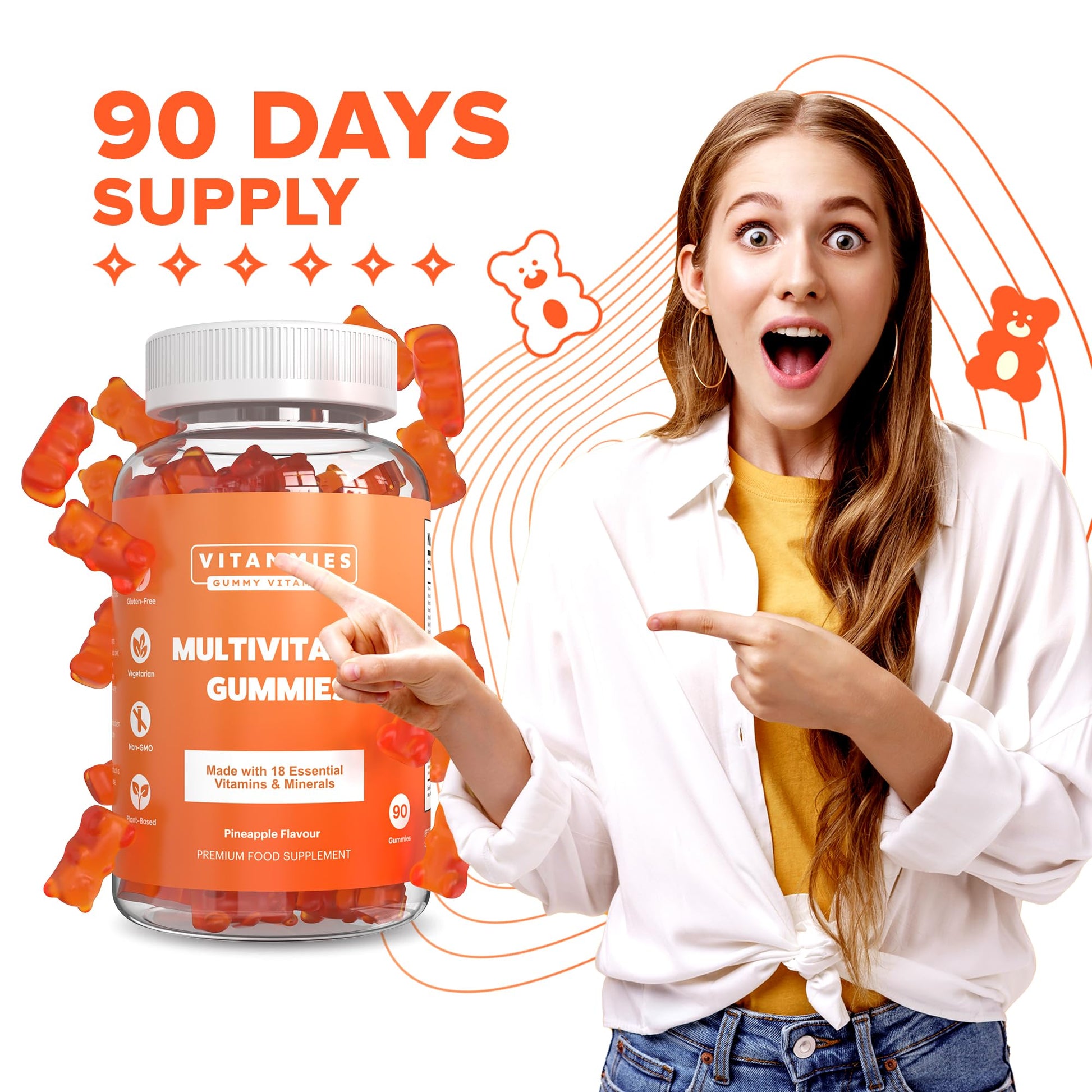 Multivitamin Gummies for Women & Men - 3 Months Supply - 18 Multivitamins & Minerals VitammiesBuy Supplements Australia