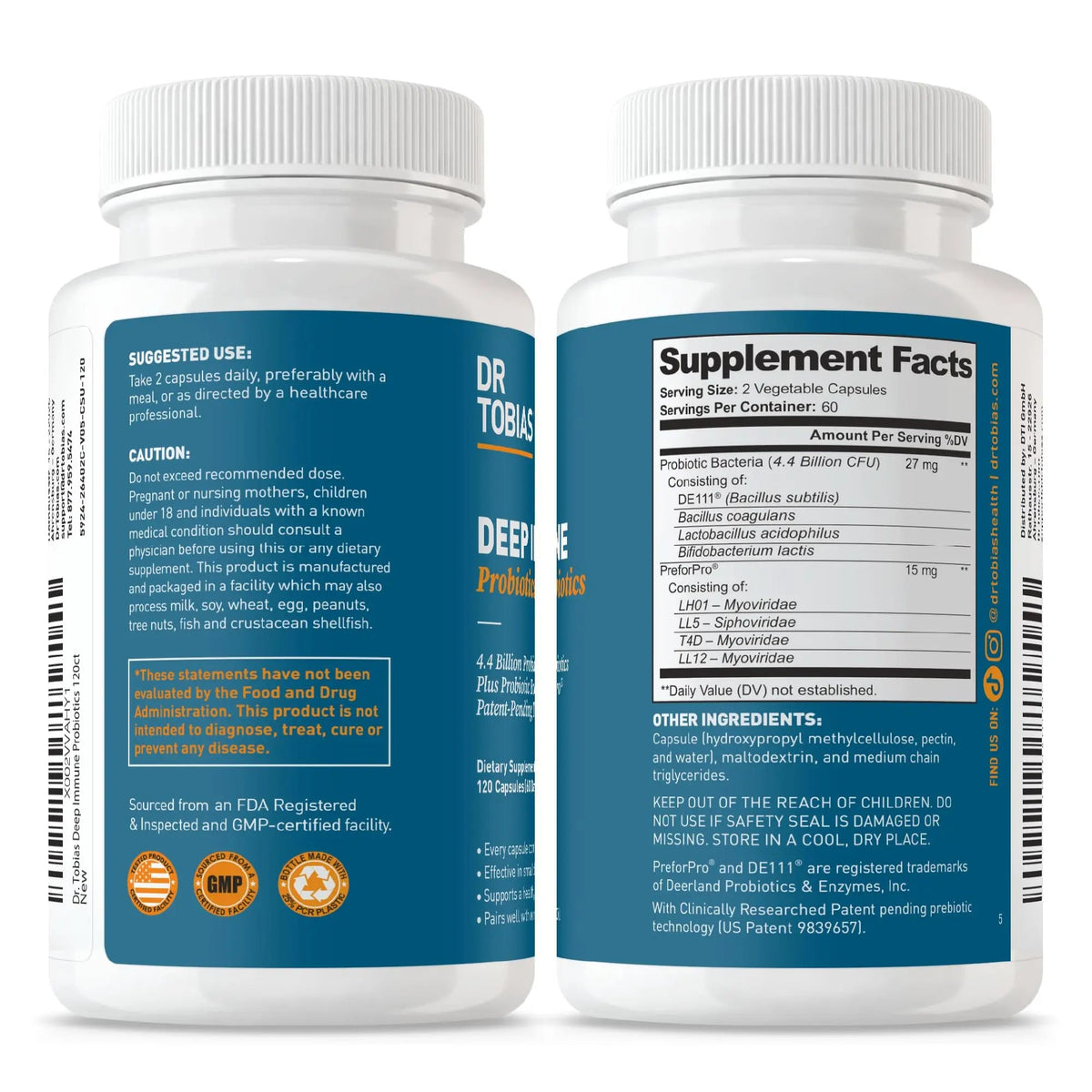 Dr. Tobias Deep Immune Probiotics & Prebiotics - Dual Action Digestion & Immune Support with PreforPro Prebiotics & Spore Forming Probiotics for Women & Men - 120 Capsules (60 Servings) Dr. TobiasBuy Supplements Australia