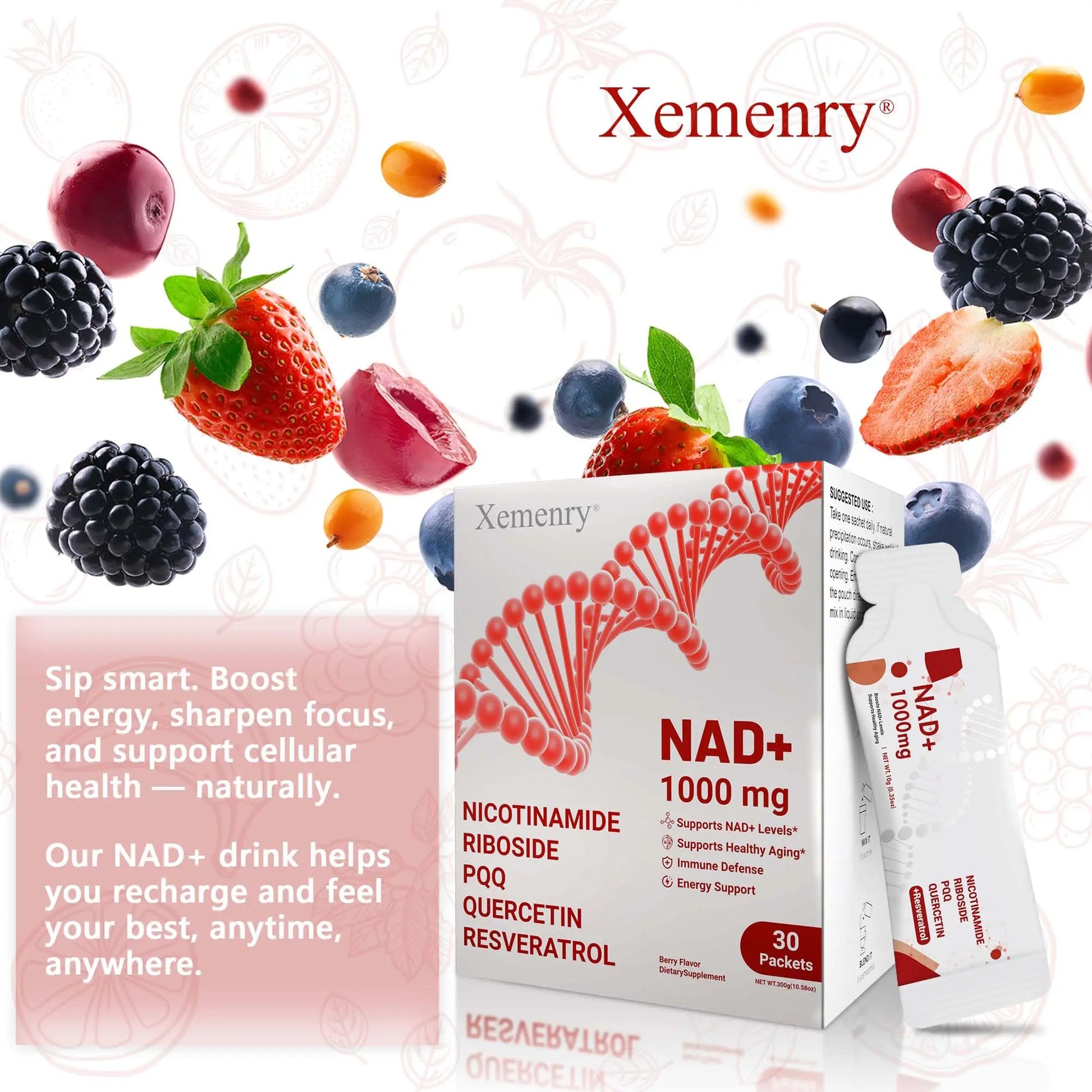 NAD Supplement 1000mg Liquid - Nicotinamide Riboside Resveratrol Supplements for Men & Women - NMN Alternative for Enhanced Energy & Anti-Aging, Focus - 30 Packets XemenryBuy Supplements Australia