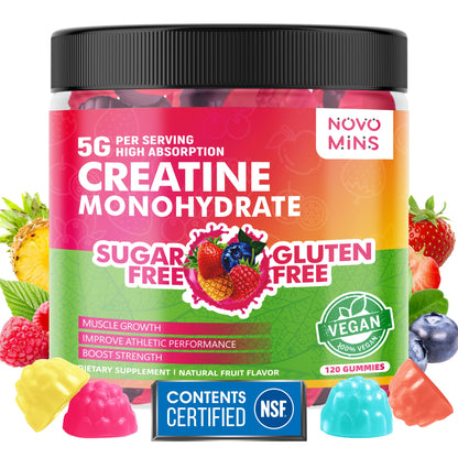 NSF Certified Creatine Gummy - Creatine Monohydrate Gummies 5000mg for Men & Women, Chewables Creatine Monohydrate for Muscle Strength, Muscle Builder, Energy Boost, Pre-Workout Supplement(120 Count) novominsBuy Supplements Australia