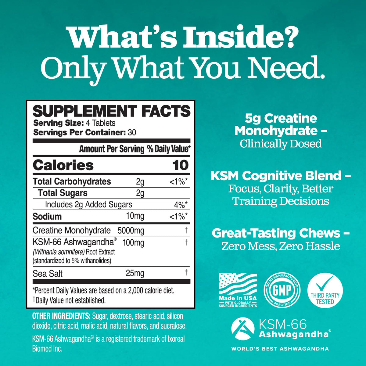Creatine Chews - 5000mg Creatine Monohydrate Tablets for Men & Women with Ashwagandha KSM-66 - Low Sugar Muscle Support & Cognitive Boost - Gummy Alternative - 120 Count (Strawberry Lemonade) Attain NutrientsBuy Supplements Australia