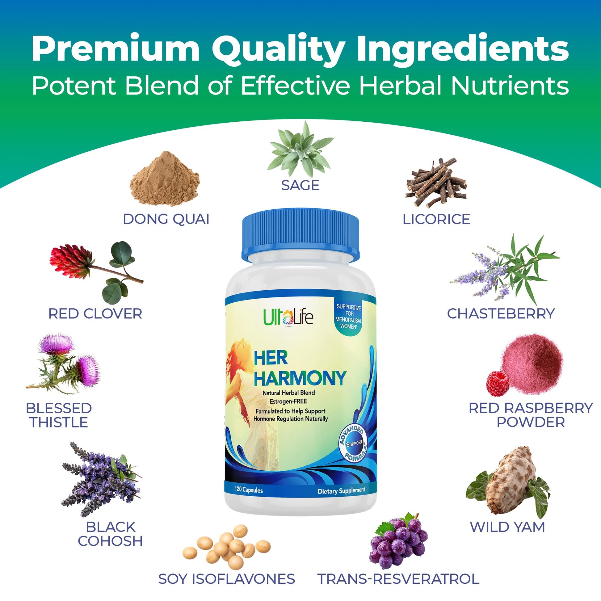 UltaLife Her Harmony Menopause Supplements for Women - Hot Flashes Menopause Relief & Hormone Balance for Women - Contains Black Cohosh, Dong Quai, Red Clover & More - Estrogen Free - 120 Capsules ULTALIFEBuy Supplements Australia