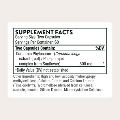 THORNE - Curcumin Phytosome 500 mg (Meriva) - Sustained Release, Clinically Studied - Supports Healthy Inflammatory Response in Joints, Muscles, GI Tract, Liver, Brain & Nerves* - 60 Servings THORNEBuy Supplements Australia