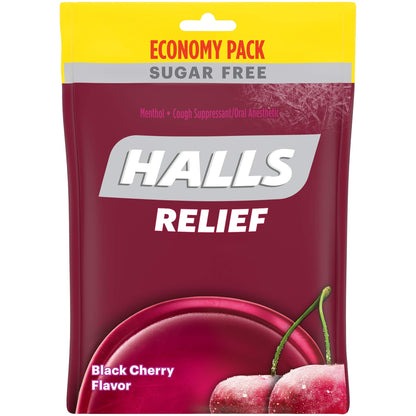 HALLS Relief Sugar Free Black Cherry Flavor Cough Drops, Economy Pack, 1 Bag (70 Total Drops) HALLS buy supplements Au