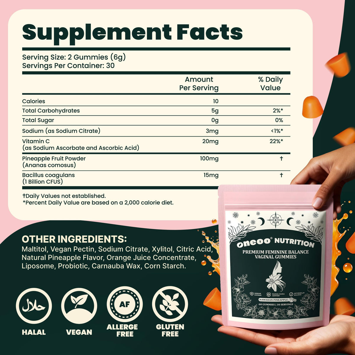 Oneoo Feminine Balance Gummies - Premium Balance Gummies for Women's pH Health, Feminine Gummy for Immune & Energy Support, Vegan, Gluten-Free, Hawaiian Pineapple, 60 Count OneooBuy Supplements Australia