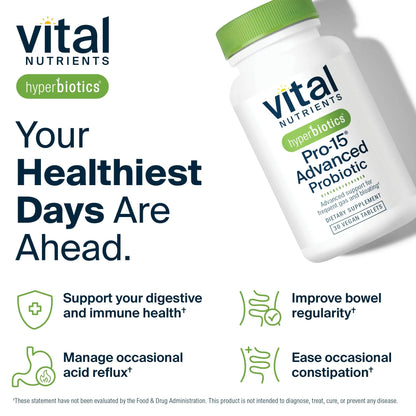 Hyperbiotics Vital Nutrients Pro-15 Advanced Probiotics for Women and Men | 15 Strains + Kiwifruit | Clinically Studied Daily Probiotics for Digestive Health, Gas, & Bloating | 30 Vegan Tablets HyperbioticsBuy Supplements Australia