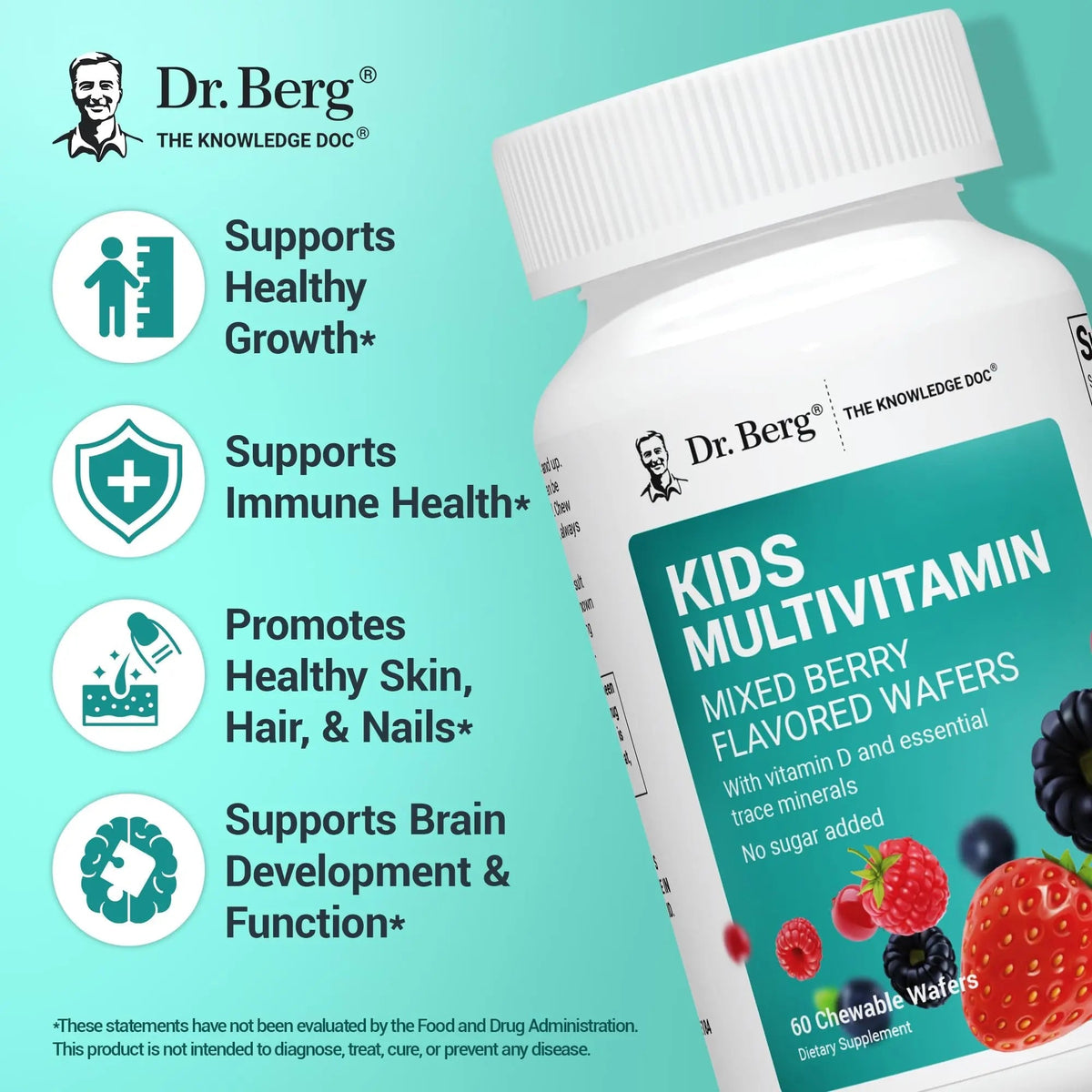 Dr. Berg Kids Chewable Multivitamins (NOT Sweetened w/Sugar) - Daily Multivitamin for Kids That Includes 20 Nutrients & Trace Mineral Complex Dr. Berg NutritionalsBuy Supplements Australia