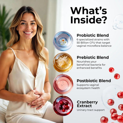 Women’s Probiotic for Vaginal Health | 50 Billion CFU with Probiotics, Prebiotic, Postbiotics & Cranberry for pH Balance, UTI Support, Yeast, Gut Health, Odor, Dryness & Feminine Comfort PharmaSuppsBuy Supplements Australia