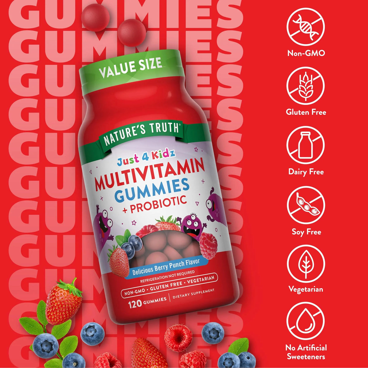 Nature's Truth Kids Multivitamin Gummies with Probiotics | 120 Count | Berry Punch Flavor | Vegetarian, Non-GMO & Gluten Free Supplement Nature's Truth