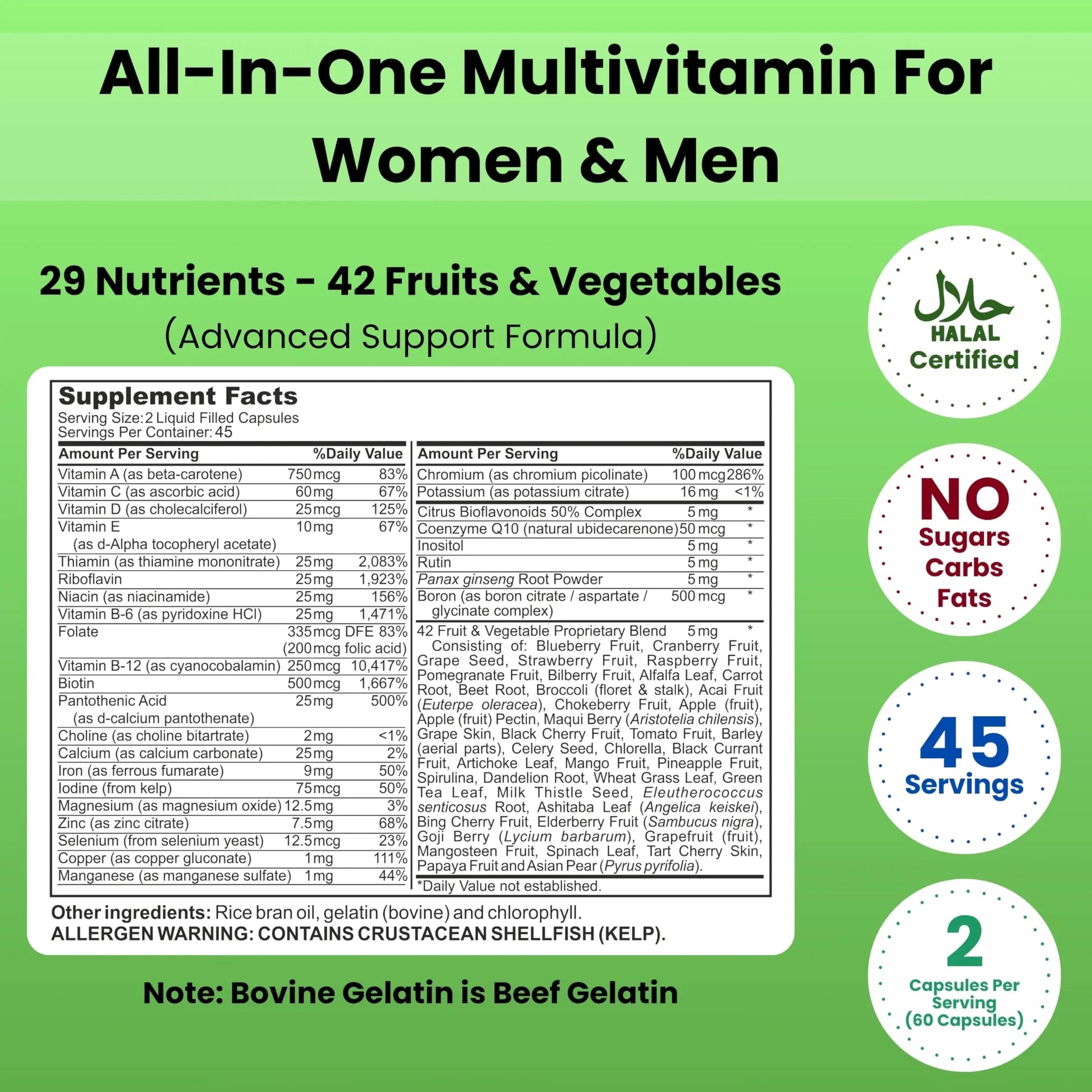 SHIFAA NUTRITION Halal Vitamins, Multivitamin for Women & Men – Comprehensive Support for Heart, Brain, Eye & Immune Health SHIFAA NUTRITION
