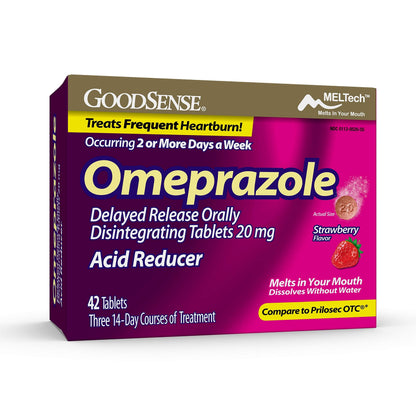 GoodSense Omeprazole Delayed Release Orally Disintegrating Tablets 20 mg, Strawberry Flavor, Dissolve Tabs, Treats Frequent Heartburn, Acid Reducer, Heartburn Medicine, 42 Tablets GoodSense buy supplements Au