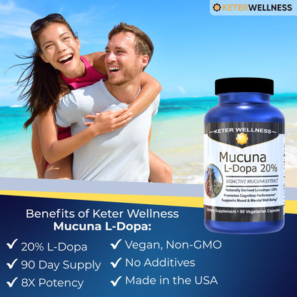 Mucuna Pruriens 20% L-Dopa – Standardized Velvet Bean Extract for Natural Dopamine, Focus & Mood Support – Pure 8:1 Concentrated Herbal Supplement – Vegan, Non-GMO, 90 Capsules Keter WellnessBuy Supplements Australia