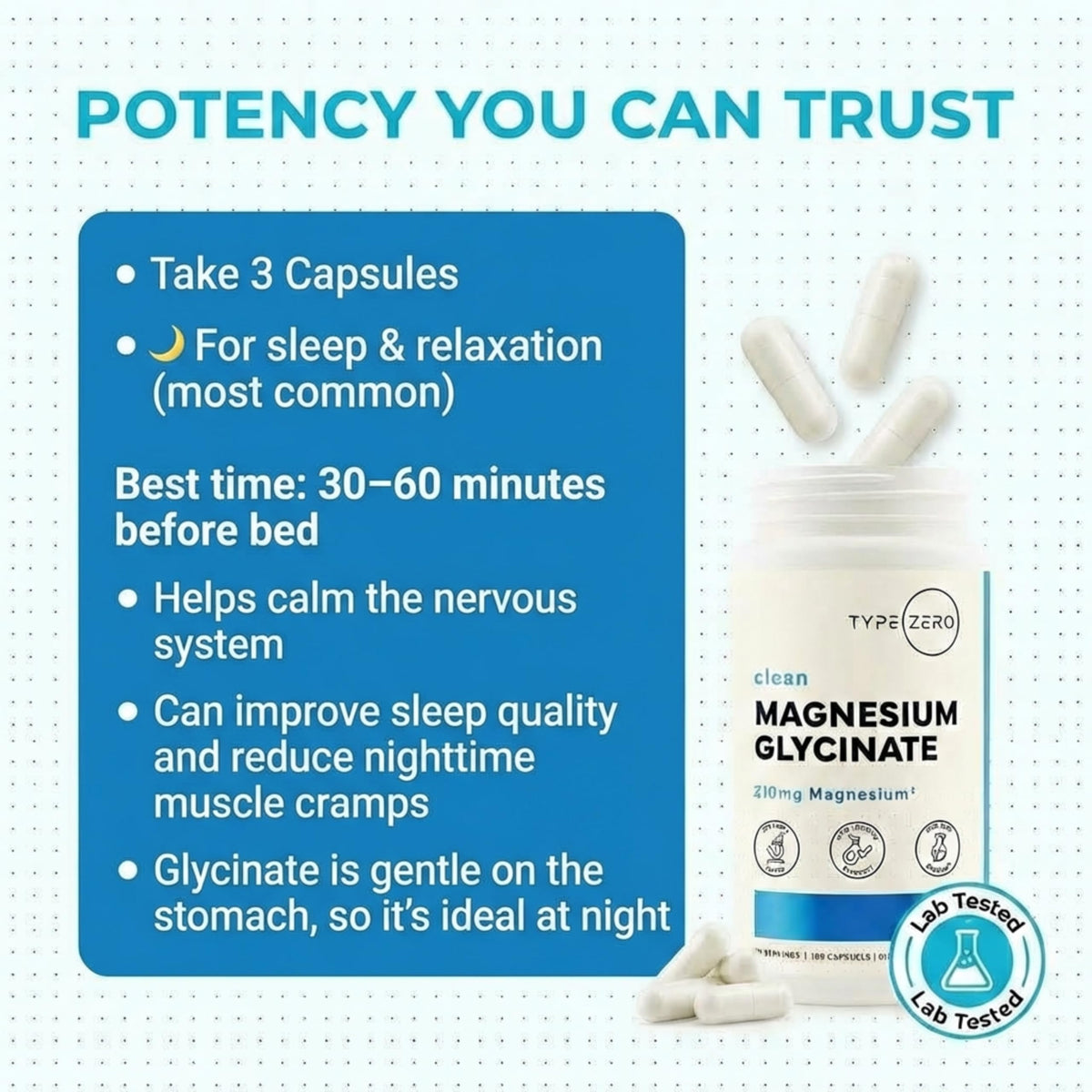 Type Zero Magnesium Glycinate (210mg | 180 Capsules) Pure, Non-GMO, Gluten Free, Natural High Absorption Magnesium Supplement Type ZeroBuy Supplements Australia