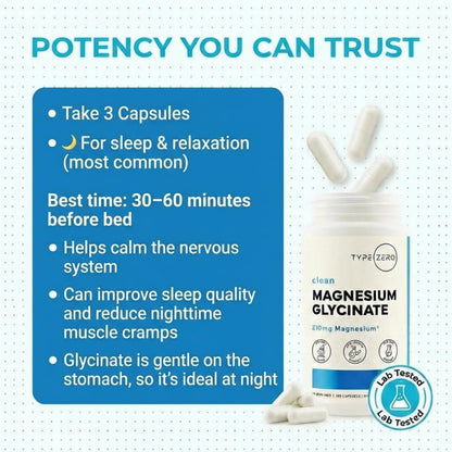Type Zero Magnesium Glycinate (210mg | 180 Capsules) Pure, Non-GMO, Gluten Free, Natural High Absorption Magnesium Supplement Type ZeroBuy Supplements Australia