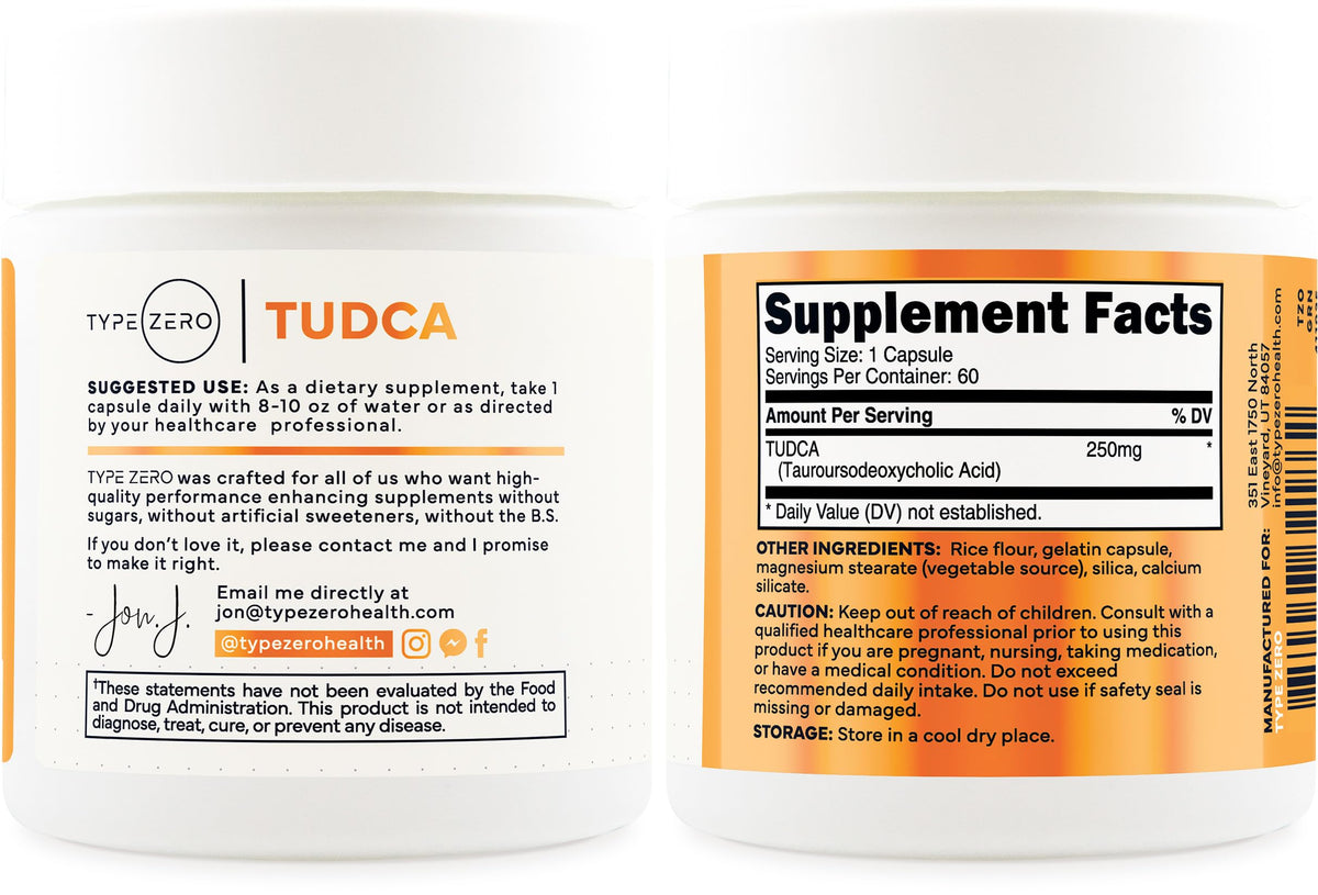 Type Zero Clean TUDCA Capsules 250mg - Pure Tauroursodeoxycholic Acid Supplement - Bile Salt Derivative - 60 Capsules, 60 Servings Type ZeroBuy Supplements Australia