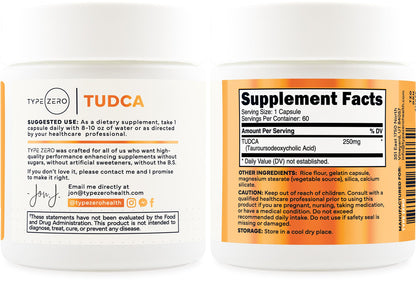 Type Zero Clean TUDCA Capsules 250mg - Pure Tauroursodeoxycholic Acid Supplement - Bile Salt Derivative - 60 Capsules, 60 Servings Type ZeroBuy Supplements Australia