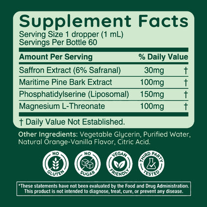 Halla Steady Mood Drops Saffron Extract, Maritime Pine Bark Extract, Phosphatidylserine, Magnesium L-Threonate, Sleep Supplements, Improves Focus & Attention, Mood Support Supplement, 60ml HALLA buy supplements Au