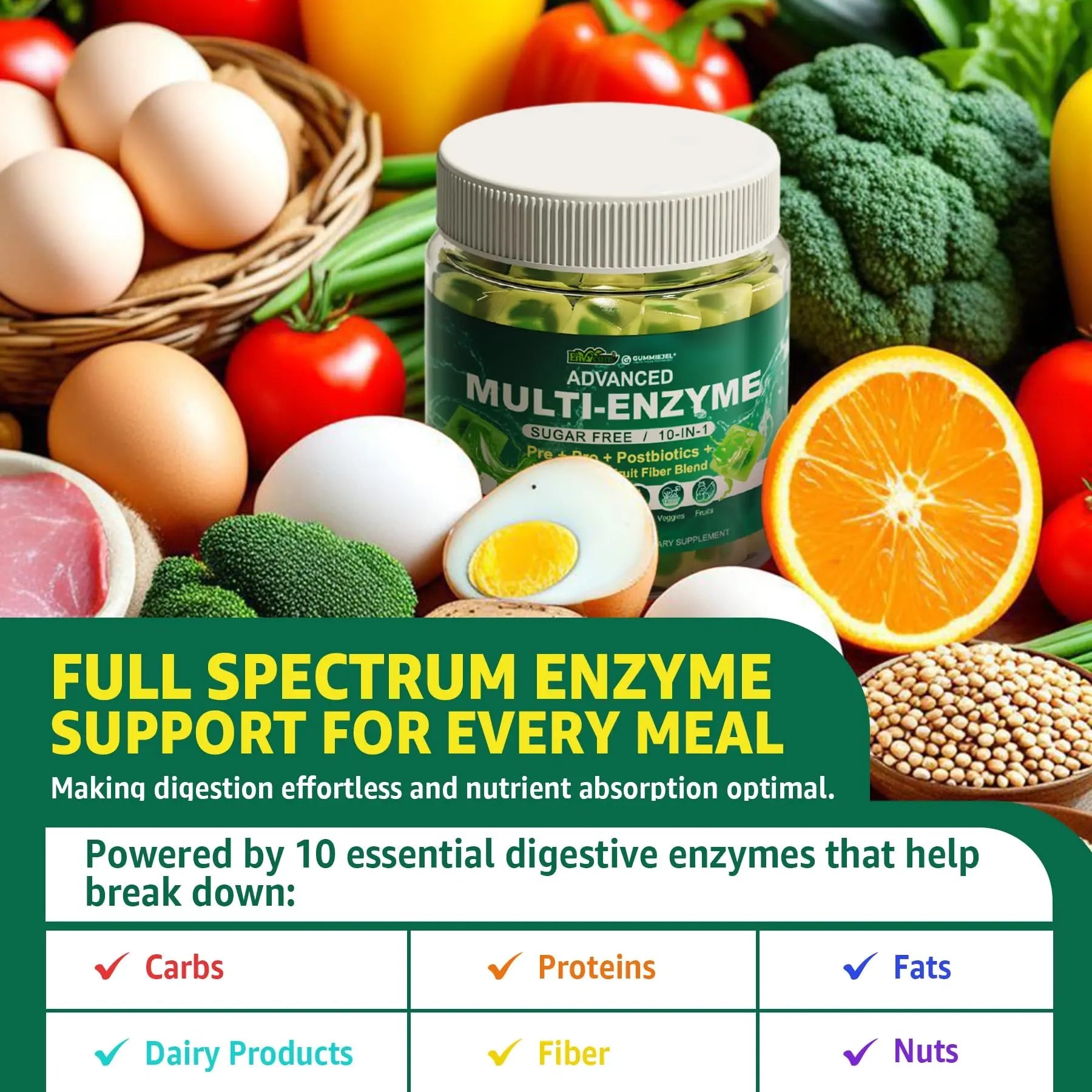Digestive Enzymes Gummies for Women & Men, Multi-Enzymes with 90Billion CFU Probiotics and Prebiotics & Postbiotic, Vegetable & Fruit Fiber Blend, Super Enzymes for Digestive & Gut Health,Immune,60Cts EnvyCureBuy Supplements Australia