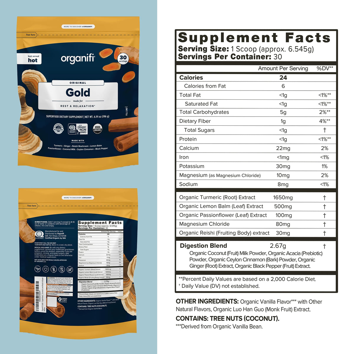 Organifi: Gold - Superfood Supplement Powder- 90 Servings (3 Pack) - Stress Support OrganifiBuy Supplements Australia