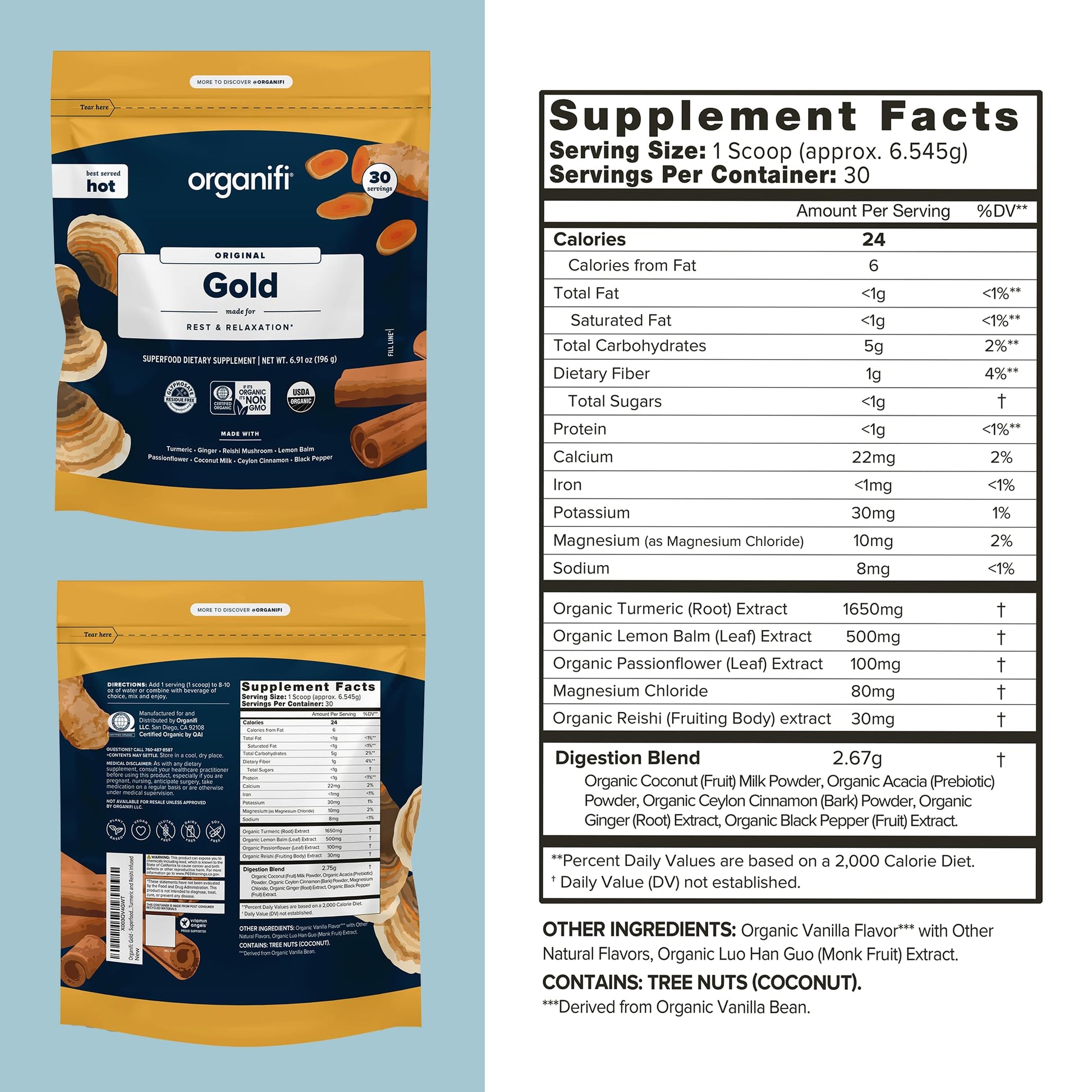 Organifi: Gold - Superfood Supplement Powder- 90 Servings (3 Pack) - Stress Support OrganifiBuy Supplements Australia
