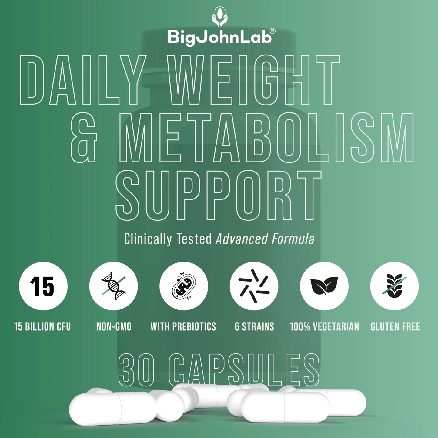 BIGJOHNLAB® - Probiotics for Weight Management & Bloating - 6 Probiotic Strains - Prebiotics - Key Ingredient Cayenne & Green Tea - Supports Gut Health - Weight Management for Women & Men - 30 CT BIGJOHNLABBuy Supplements Australia
