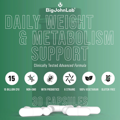 BIGJOHNLAB® - Probiotics for Weight Management & Bloating - 6 Probiotic Strains - Prebiotics - Key Ingredient Cayenne & Green Tea - Supports Gut Health - Weight Management for Women & Men - 30 CT BIGJOHNLABBuy Supplements Australia