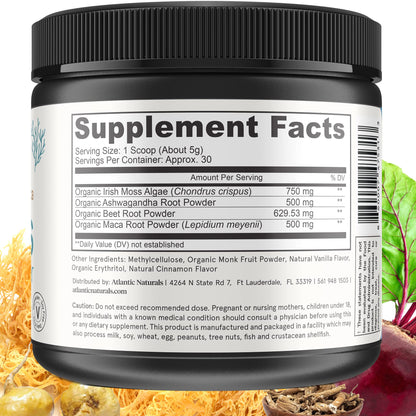 Organic Sea Moss Superfood Powder with Ashwagandha, Beet Root, and Maca Atlantic NaturalsBuy Supplements Australia
