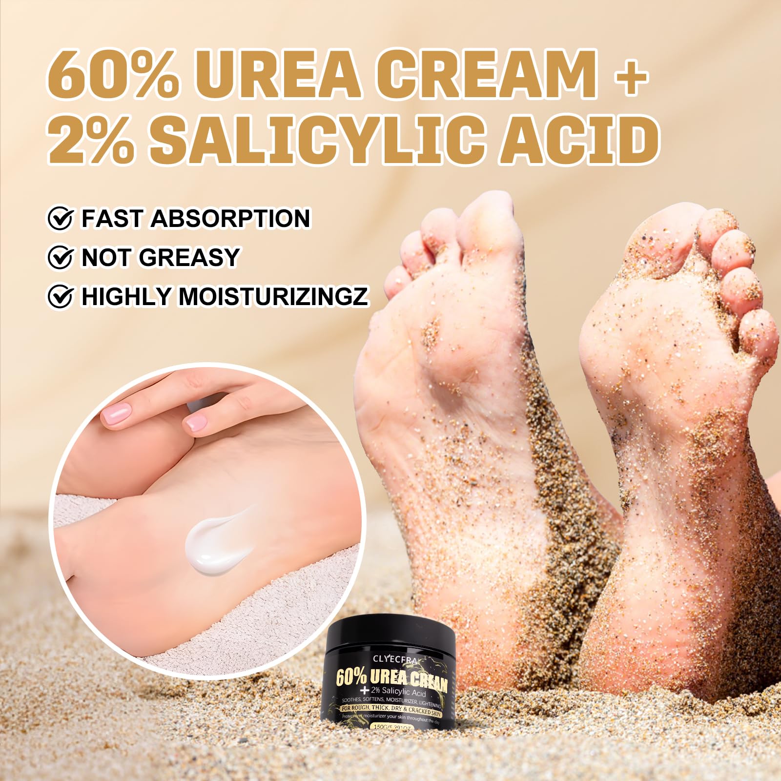 Clyecfra 60% Urea Cream with 2% Salicylic Acid, Urea Cream 60 Percent for Feet & Hands- Maximum Strength Moisturizer for Rough, Dry, Thick & Cracked Skin, Callus Remover, Deep Hydration, 150g Clyecfra buy supplements Au