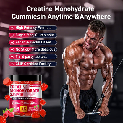 Creatine Gummies for Men & Women, Creatine Monohydrate Gummies 5g, Build Muscle, Strength, Recovery, Cognitive Health & Memory, Pre Workout Supplement, 120 Count Raspberry Chewable Gummy MaxhemphealthBuy Supplements Australia