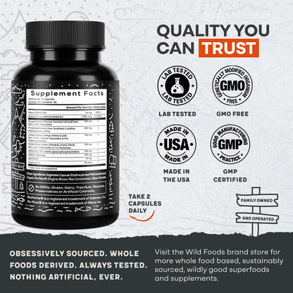 Wild Focus Brain Supplements | Caffeine-Free, Plant-Based Botanicals | Lions Mane, Ginkgo Biloba, Bacopa Monnieri, Lemon Balm | 100% Natural Nootropic | 60 caps Wild FoodsBuy Supplements Australia